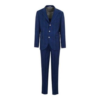 Brunello Cucinelli Indigo Linen Pinstripe Suit, Brand Size 44 (US Size 34)