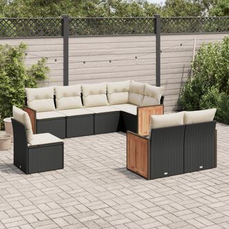 vidaXL Vidaxl - Set De Sof&aacute;s De Jard&iacute;n 8 Piezas Y Cojines Rat&aacute;n Sint&eacute;tico Negro