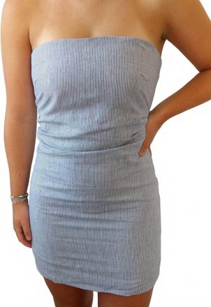 Olivaceous The Almafi Mini Dress In Blue And White Pinstriped