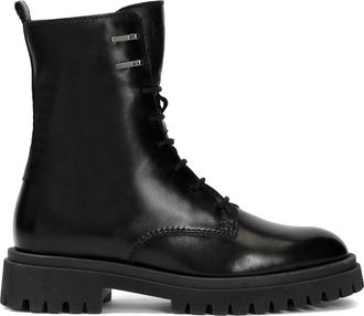 Kazar Minimalistische leren laarzen in militaire stijl - Dames - Veterlaarzen - Zwart - 41 EU - Leer - Schoenen