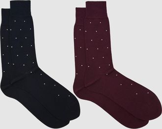 Reiss Navy & bordeaux Mario 2 Pack Cotton-blend Polka-dot Socks, S & M