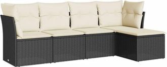 vidaXL Set De Muebles De Jard&iacute;n 5 Pzas Y Cojines Rat&aacute;n Sint&eacute;tico Negro Vidaxl