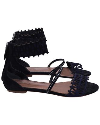 Alaia Ala&iuml;a Womens Suede Calfskin Studded Laser-Cut Sandal (Authentic Pre-Loved)