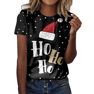 Generic Christmas Tops for Women UK Ladies Spring Shirts Christmas Tree Printed Short Sleeves O-Neck Casual Tee Tops Vintage T-Shirt for Work Officce Dark Blu