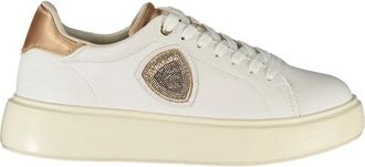 Blauer Witte Leren Dames Sneaker met Bronzen Accenten - Dames - Sneakers - Wit - 40 EU - Schoenen