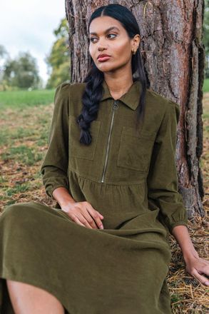 Roman Corduroy Zip Detail Midi Dress