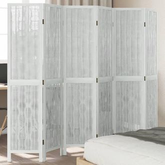 Berkfield Home Room Divider 6 Panels White Solid Wood Paulownia