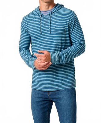 Johnnie-O Zeus Striped Cotton Hoodie In Indigo