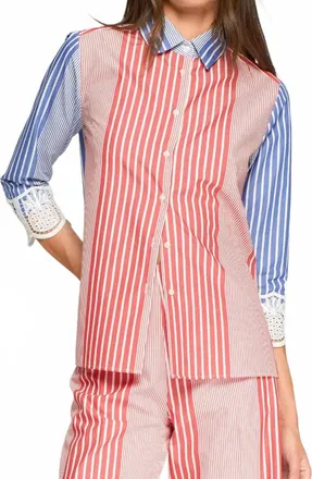Vilagallo Lace Cuffs Striped Shirt In Red Blue