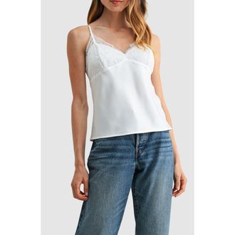 Lush Lace Trim V-Neck Satin Camisole in Ivory at Nordstrom Rack, Size X-Large