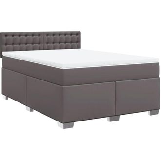 vidaXL Vidaxl - Cama Box Spring Con Colch&oacute;n Cuero Sint&eacute;tico Gris 140x200 Cm