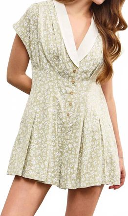 Mustard Seed Womens V Neck Shawl Collar Pleated Romper In Green
