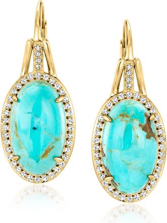Ross-Simons Turquoise and. White Topaz Drop Earrings in 18kt Gold Over Sterling