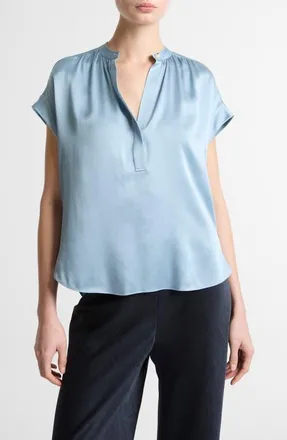 Vince Shirred Detail Silk Top in Del Mar at Nordstrom, Size Xx-Small