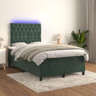 vidaXL Vidaxl - Cama Box Spring Colch&oacute;n Y Led Terciopelo Verde Oscuro 120x200cm