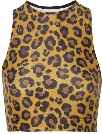 Adam Selman Sport Racer cropped leopard-print stretch top Size M