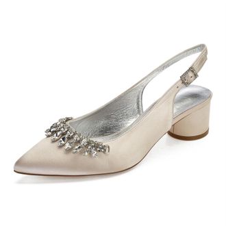 Generic Wedding Shoes Women Ankle Strap Pointed Toe Slingback Chunky Low Heels Dress Pumps Bridal Shoes 4.5Cm,Champagne,5 UK