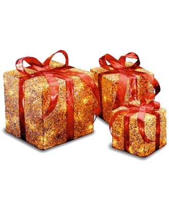 National Tree Company Assorted Gold Sisal Gift Boxes With Lights