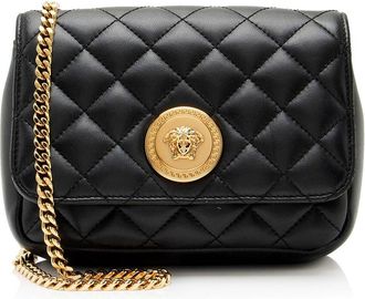 Versace Black Quilted Leather Medusa Square Small Flap Bag (Authentic Pre- Loved)