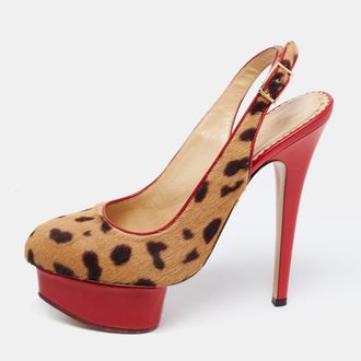 Charlotte Olympia Red/brown Leopard Calf Hair And Leather Dolly Slingback Pumps