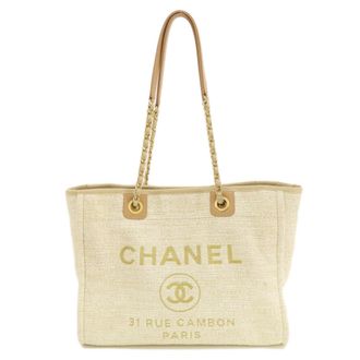 Chanel Gold Ivory White Tweed Tote Bag (Pre-Owned)