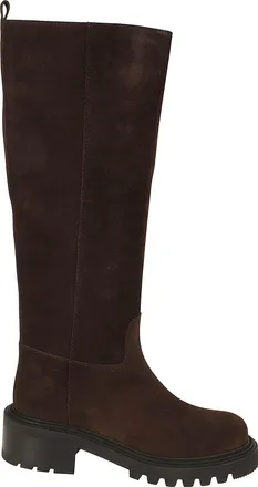 Via Roma 15 Dark Brown Suede Lug Sole Knee-High Boots