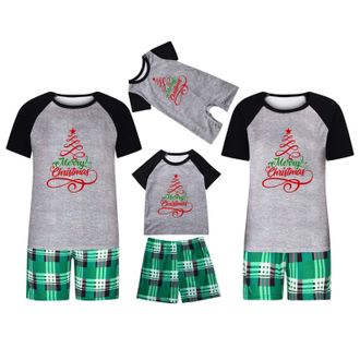 Generic Family Christmas Outfits Matching Christmas Pjs For Family Xmas Tree Print Tops And Shorts Pajamas Sets Tartan Xmas Pjs Sets Loungewear Short Sleeve S