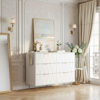 OEM C&oacute;moda De 6 Cajones Blanca 100 X 34 X 72 Cm - Madera Y Metal, Anti-vuelco, Patas Met&aacute;licas