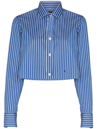 HommeGirls vertical-stripe cropped shirt - Blue