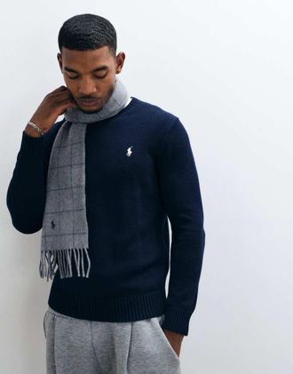Polo Ralph Lauren sciarpa reversibile con logo icon e frange grigia-Grigio