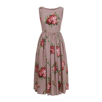 Dolce & Gabbana Midi Dresses, female, Multicolor, Size: M Bouquet Rose Cotton Dress