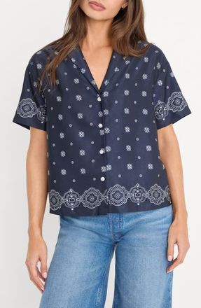 Good American The Medallion Print Button-Up Camp Shirt in Bandana at Nordstrom, Size 3X-Large