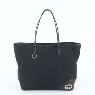 Gucci Black Leather Canvas Handbag Shoulder Bag Tote Bag (Pre-Owned)