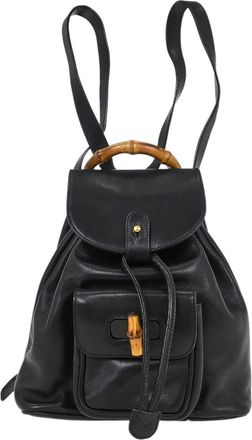 Gucci Vintage Bamboo Backpack Leather Black Leather Backpack Bag (Pre-Owned)