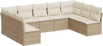 vidaXL Vidaxl - Set De Sof&aacute;s De Jard&iacute;n 9 Pzas Con Cojines Rat&aacute;n Sint&eacute;tico Beige