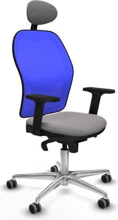 Piqueras y Crespo Piqueras Y Crespo - Jorquera Sincro Malla Azul Similpiel Gris Brazos 2d Base Aluminio Cabecero Fijo Ruedas 65mm Engomada