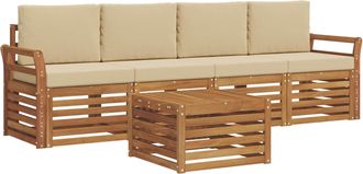 vidaXL Conjunto De Sof&aacute;s De Exterior 5 Uds. Natural Y Beige Vidaxl