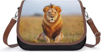 Generic Male Lion Crossbody Bag Womens Handbag PU Message Bags Shoulder Purse with Adjustable Strap