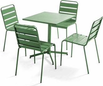 Oviala Mesa de jardín cuadrada y conjunto de 4 sillas en verde cactus