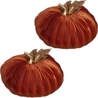 Mark Roberts Handmade Set Of 2 Velvet Pumpkins Large - 10 X 6In