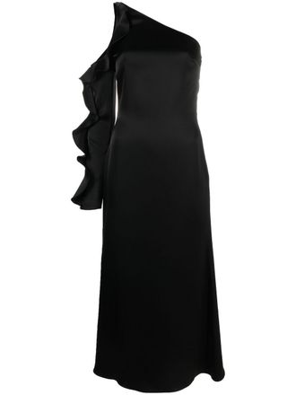 DAVID KOMA Womens Ruffle Detail One Shoulder Midi Dress