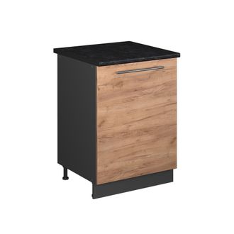 Vicco Mueble Bajo De Cocina Fame-line, Roble Dorado/antracita, 60 Cm 1 Puerta Con Encimera, Vicco