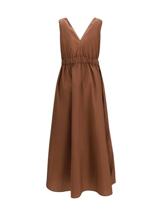 Brunello Cucinelli Womens Cotton Poplin Dress Precious Shoulder Detail Firebrick Polyamide