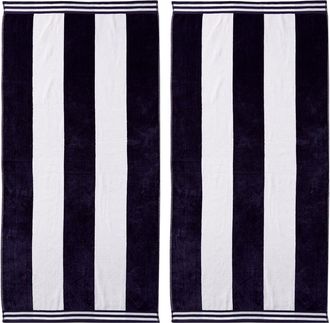 Home City Inc. Set of Two Cabana Stripes Blue Beach Cotton Towels