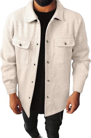 Generic Mens Fleece Warm Button Up Lapel Jacket, Fall and Winter Comfy Loose Fit Turn Down Collar Coat with Chest Pocket Outdoors Fashion Thermal Big & Tall P