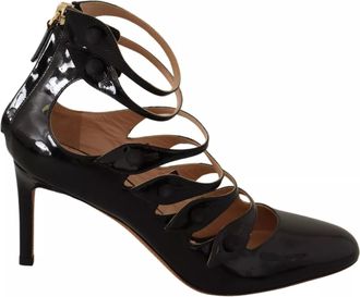 Valentino Black Multi Strap Leather Mid Heels Pumps Womens Shoes (Pre-Owned)