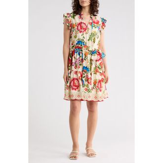 Julia Jordan Flutter Sleeve Dress in Ivory/Multi at Nordstrom Rack, Size X-Large