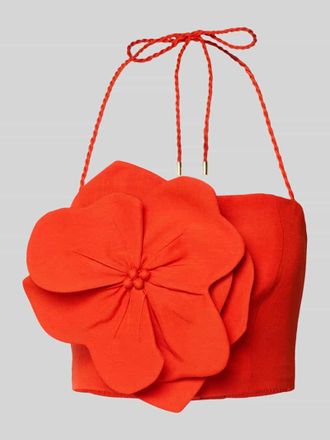 Forever New Crop Top aus Leinen-Viskose-Mix mit floraler Applikation in Orange, Gr&ouml;&szlig;e 32