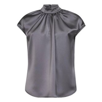 Blanca Vita Blouses, female, Gray, Size: S Gathered Stand-Collar Top