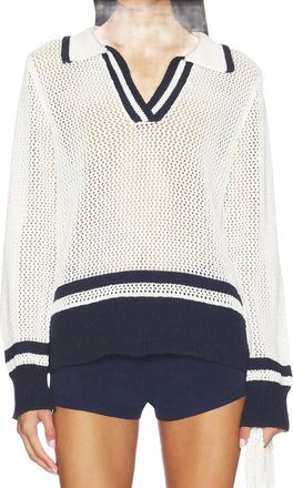 bobi Polo Cropped Stripe Sweater In White